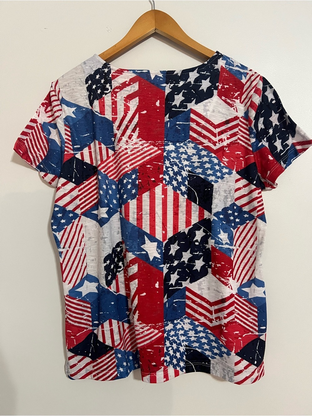 Allison Daley Patriotic Red, White & Blue Women's Short Sleeve V-Neck Top - Picture 4 of 4